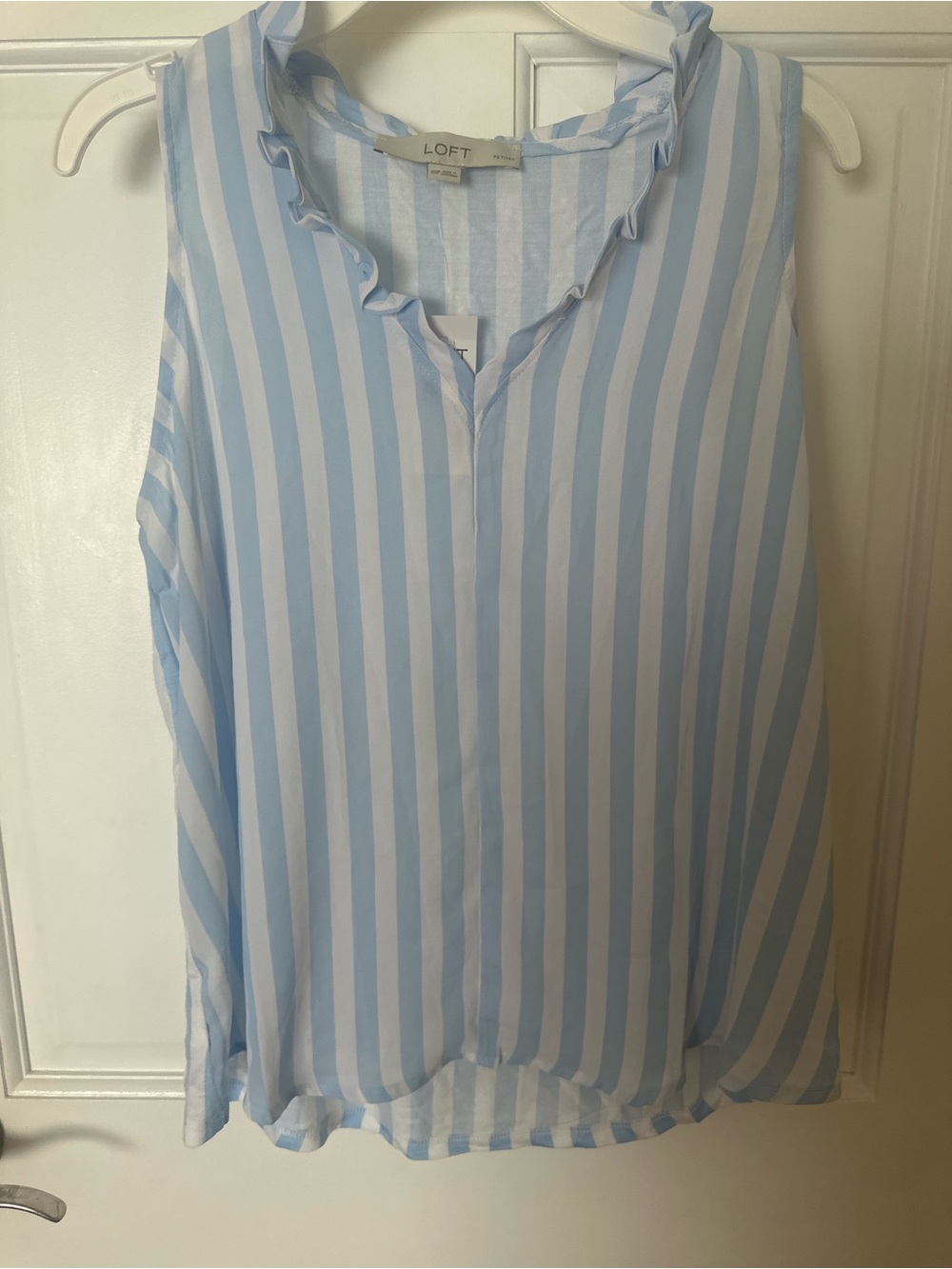 LOFT Light Blue & White Striped Sleeveless Blouse